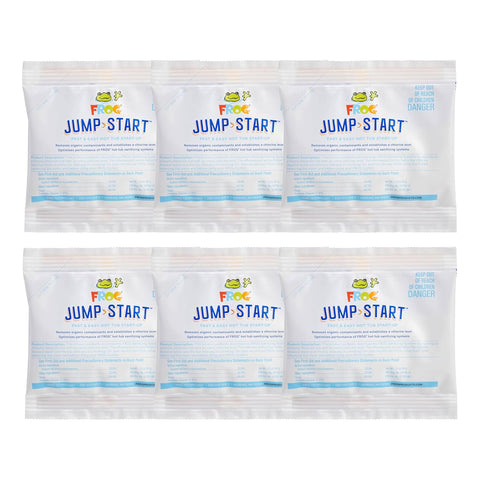 FROG Jump Start pack front promoting quick hot tub start-up and initial sanitization.