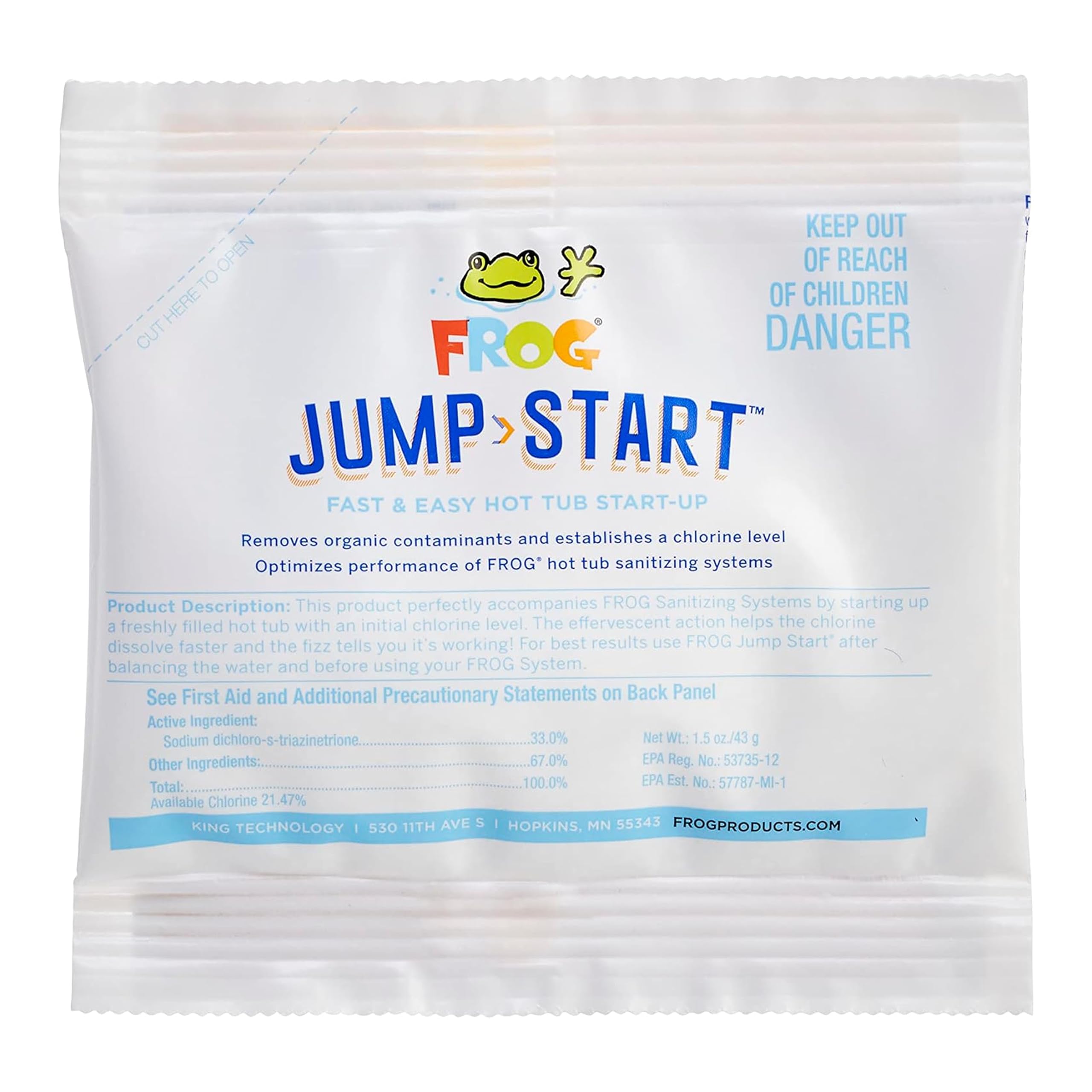 FROG Jump Start pack pour showing easy startup to establish chlorine baseline in a hot tub