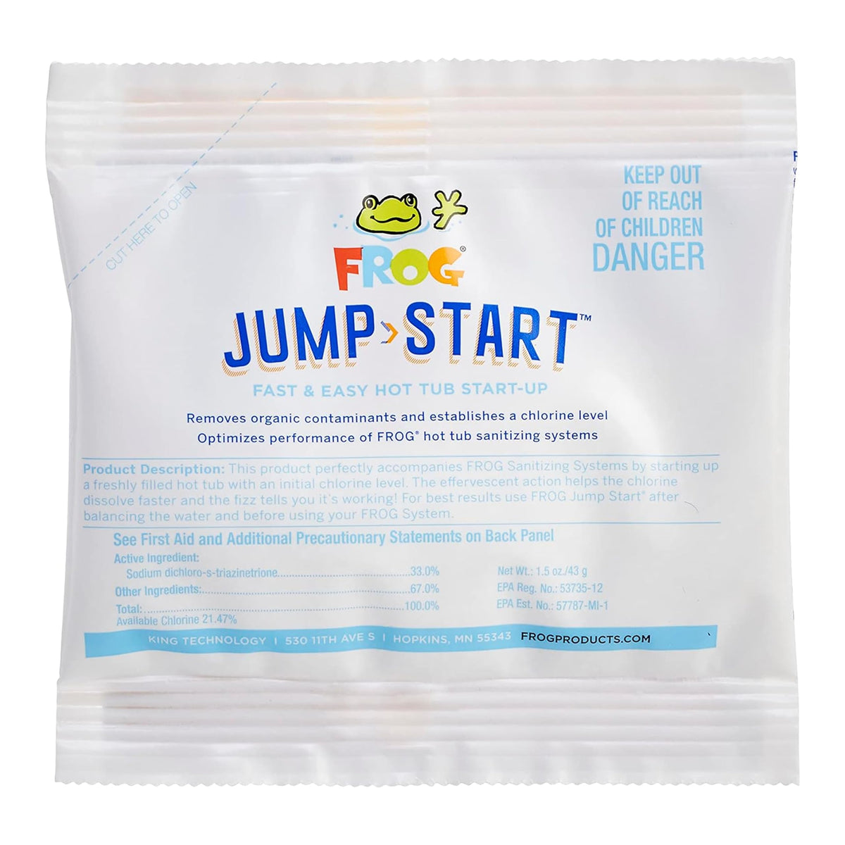 FROG Jump Start pack pour showing easy startup to establish chlorine baseline in a hot tub