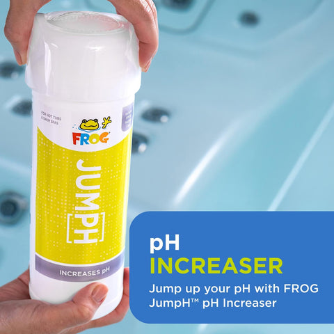 Two-pack packaging of FROG JumpH pH increaser for convenient spa care.