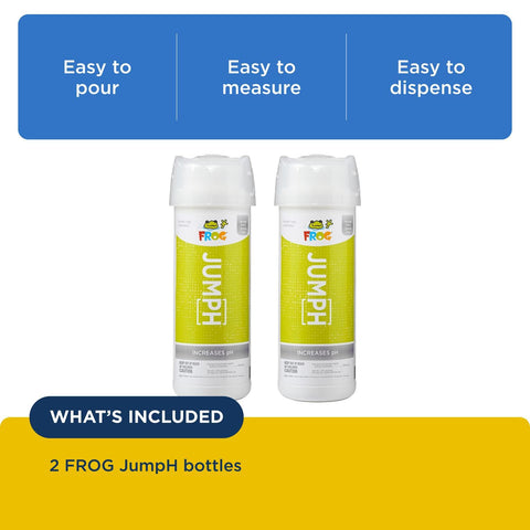 Two-pound bottle of FROG JumpH with easy-to-read dosing marks for spa care.