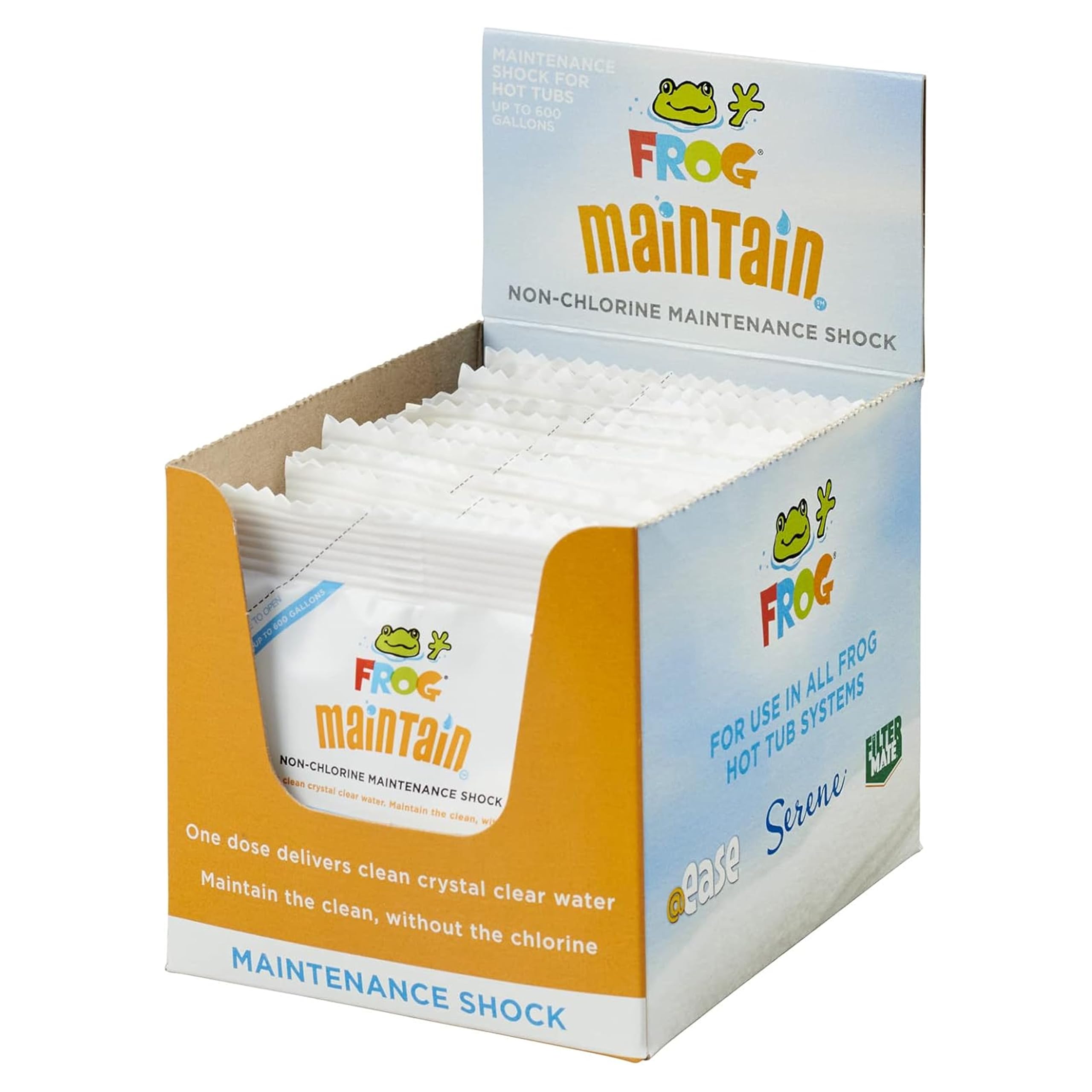 FROG Maintain hot tub packet label for easy premeasured dosing.