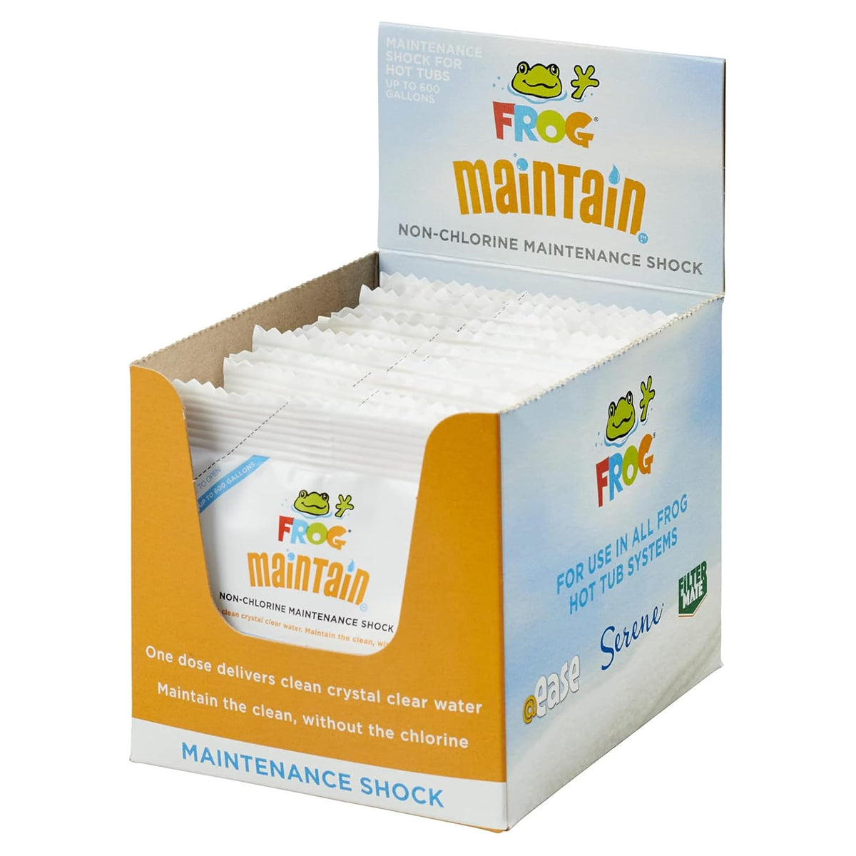 FROG Maintain hot tub packet label for easy premeasured dosing.