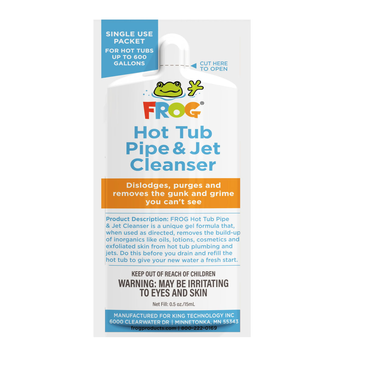 FROG Pipe & Jet Cleanser packaging shows ready-to-use hot tub cleaning packets.