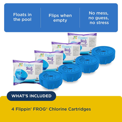 FROG prefilled chlorine cartridges enable quick twist-on replacement for hassle-free pool care.