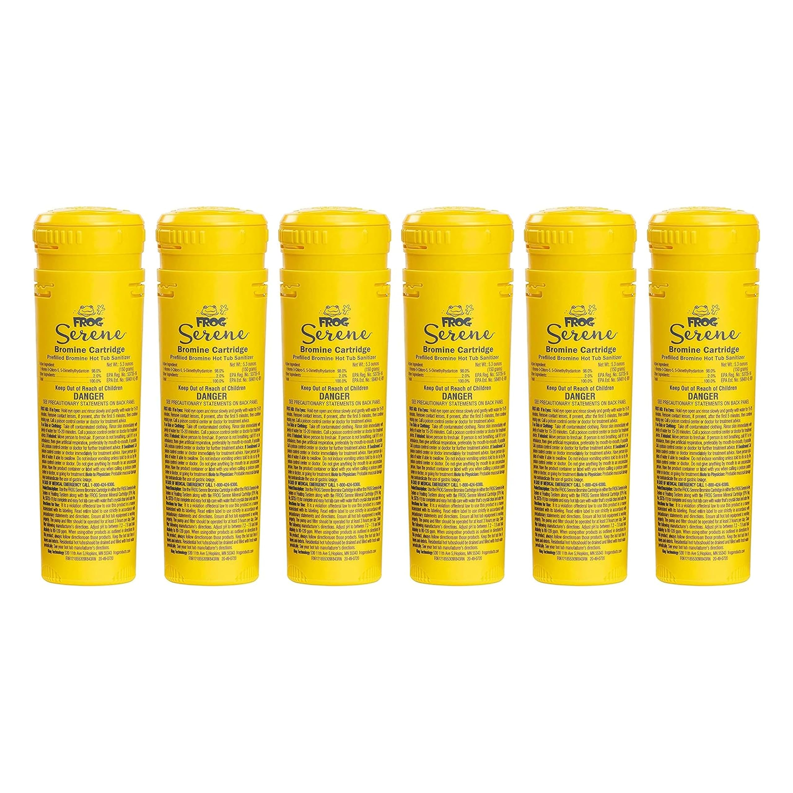 FROG Serene bromine cartridge front view maintaining clean hot tub water.