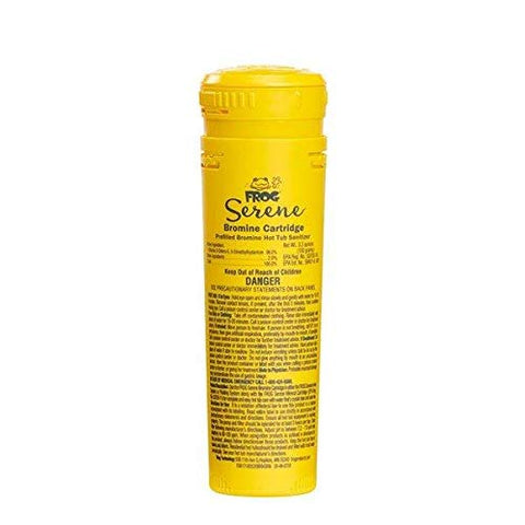 FROG Serene bromine cartridge shown for steady sanitation with low odor.
