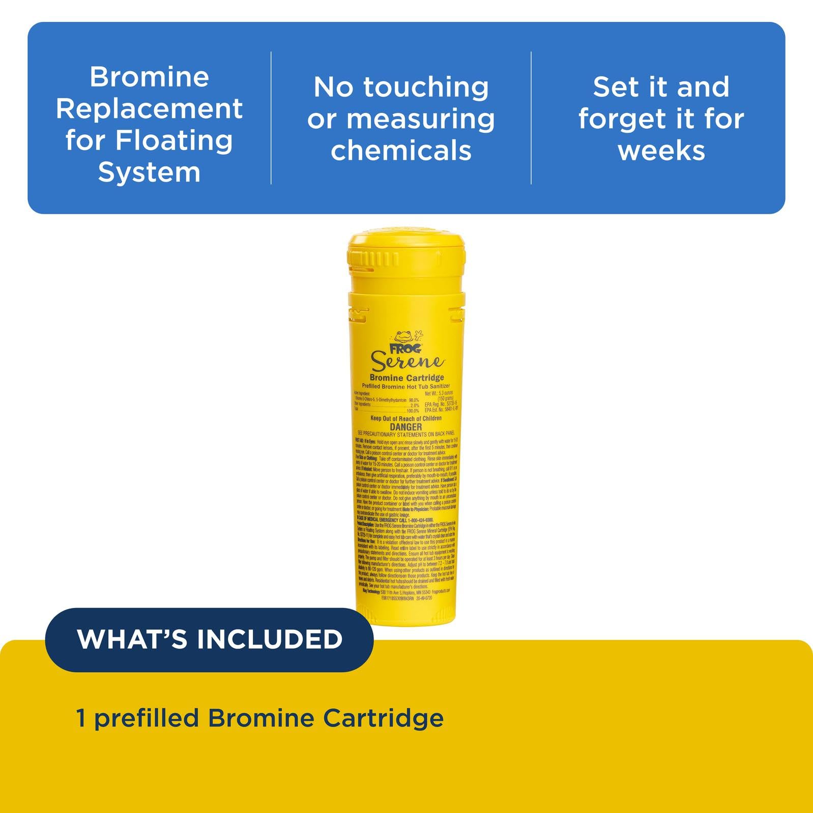 FROG Serene floating system bromine cartridge ready for simple top-off
