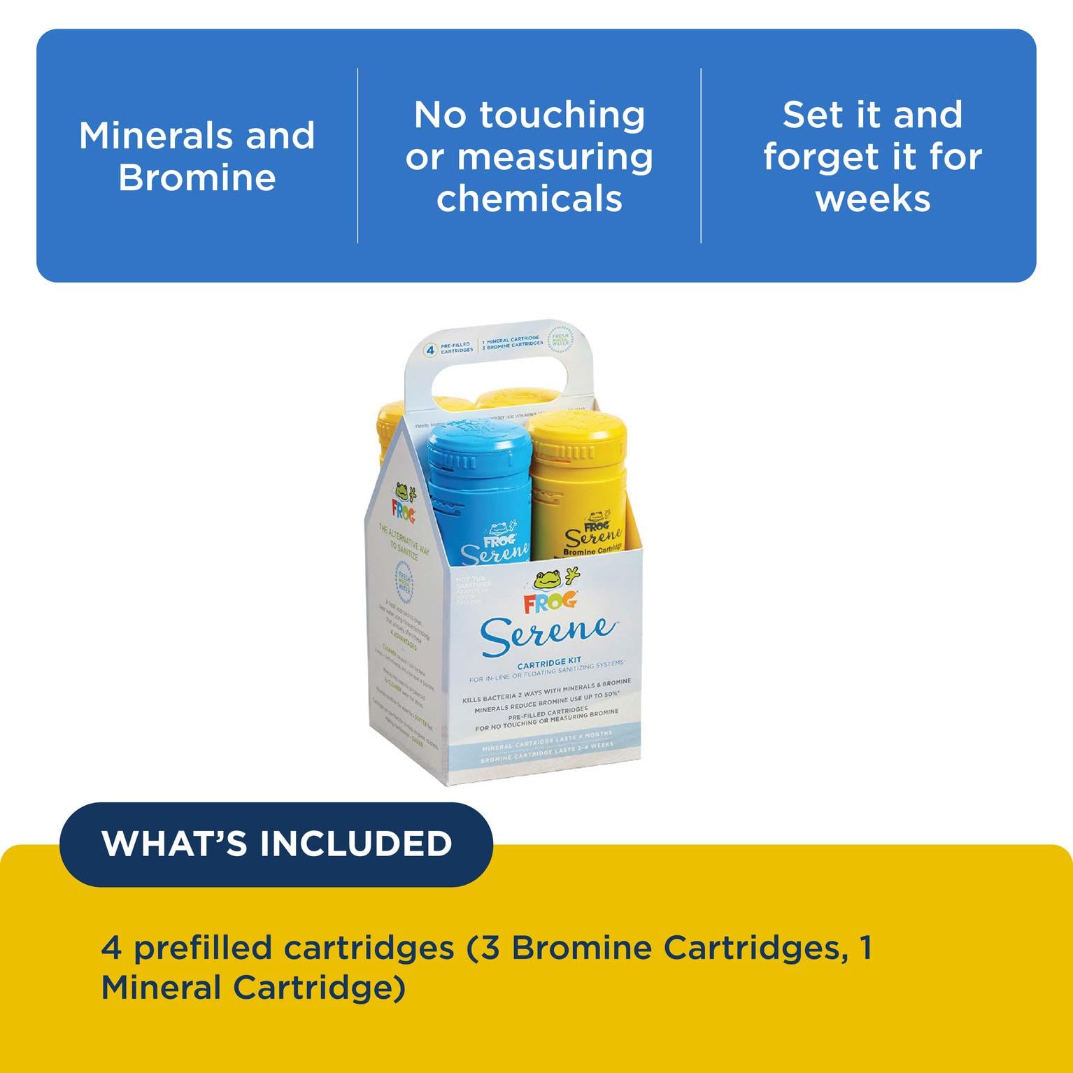 Prefilled FROG Serene kit demonstrates quick setup for hot tubs.