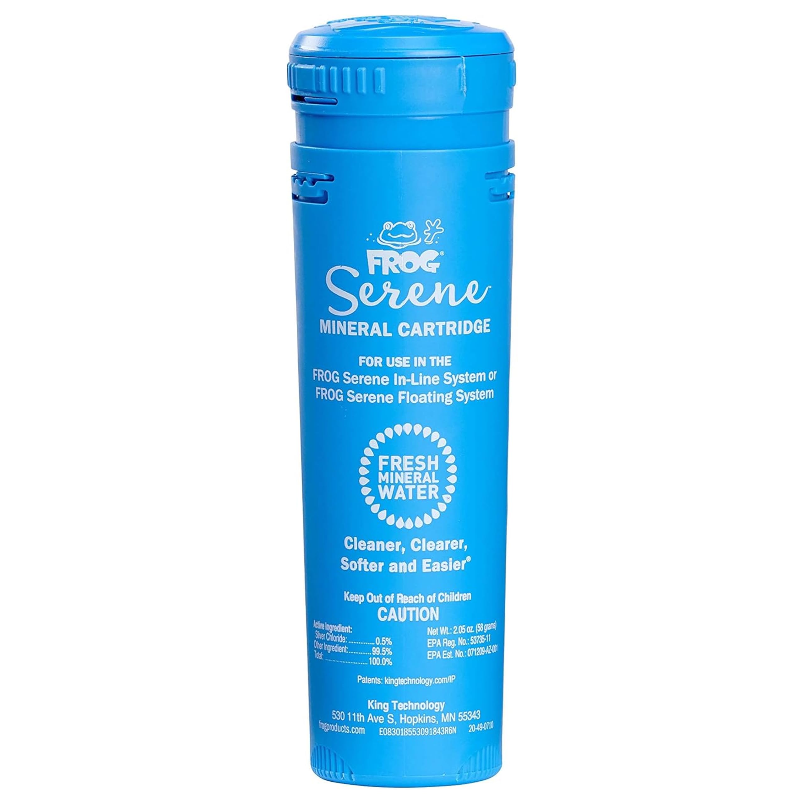 FROG Serene mineral cartridge pack for spas up to 600 gallons promotes long-lasting mineral sanitation.