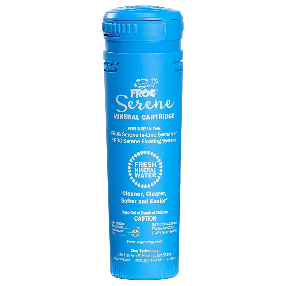 FROG Serene mineral cartridge pack for spas up to 600 gallons promotes long-lasting mineral sanitation.