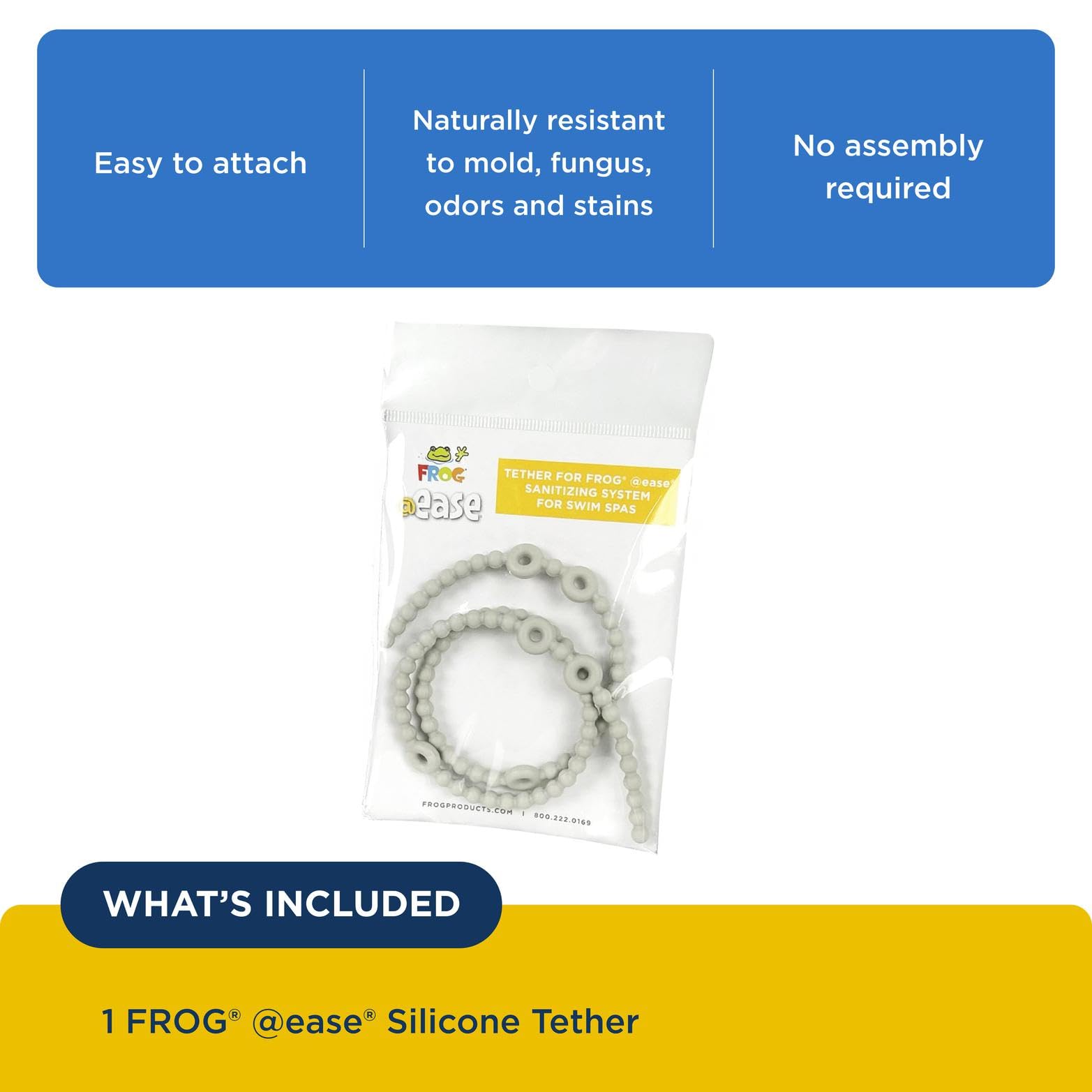 FROG silicon tether neutral gray color blends with the translucent cartridge for discreet integration.