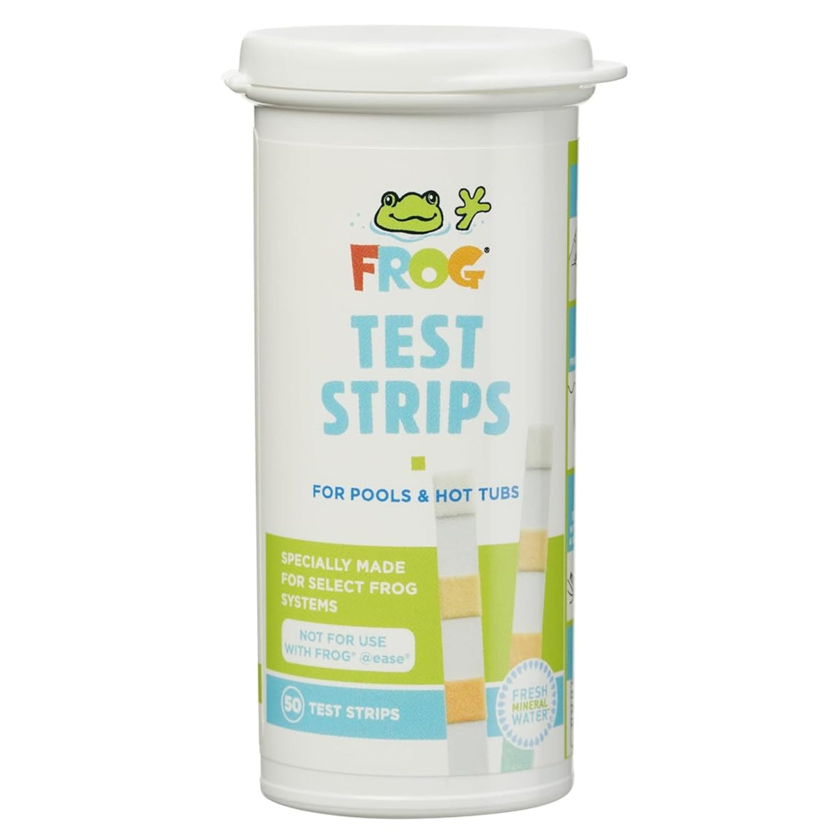 FROG test strips bottle with quick readings for pool and hot tub balance.
