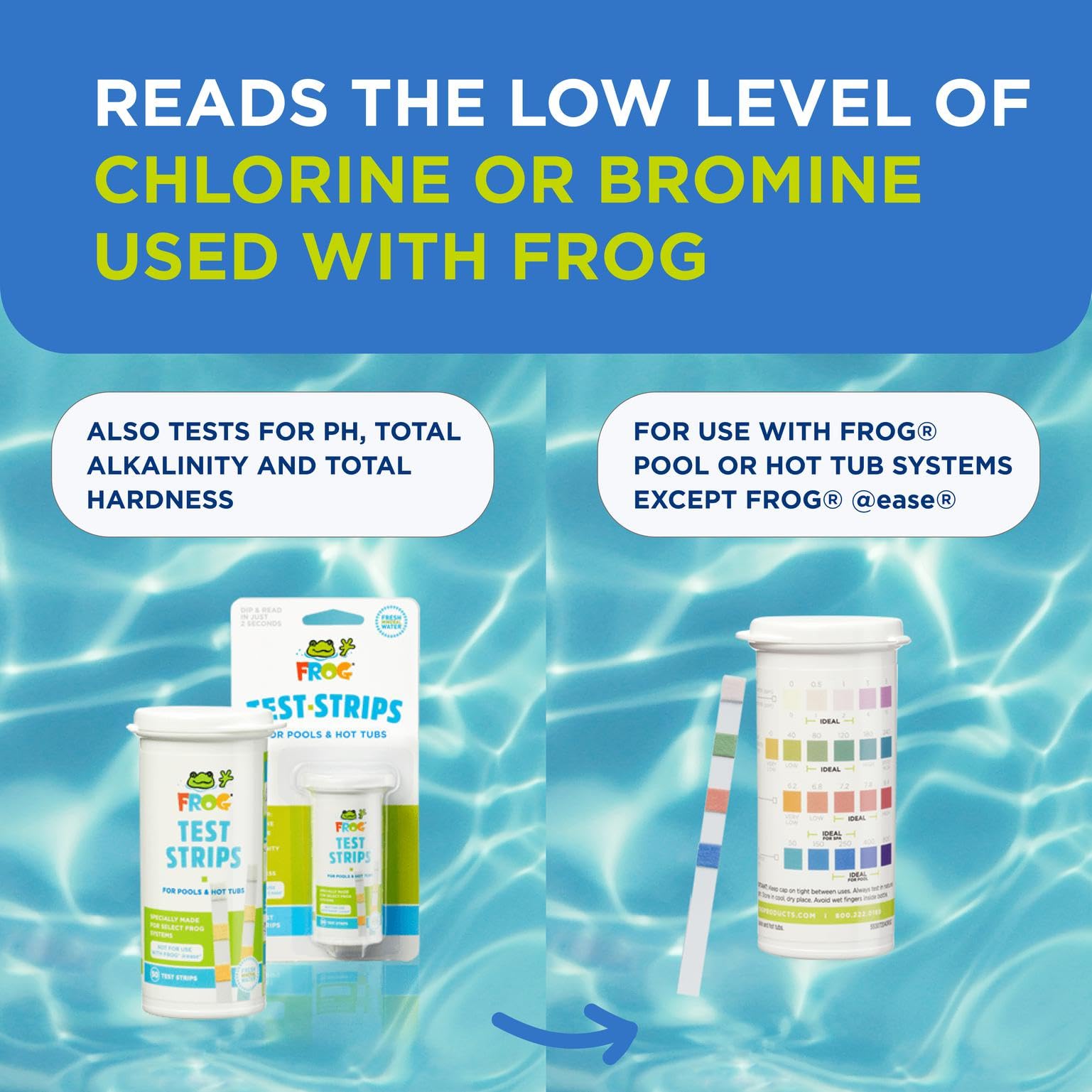 FROG test strips total hardness reading protects equipment and clarity.