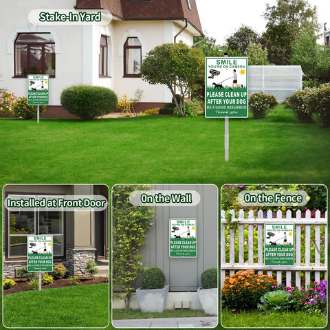 Frohllia bright green sign with white text stands out to deter pet messes.