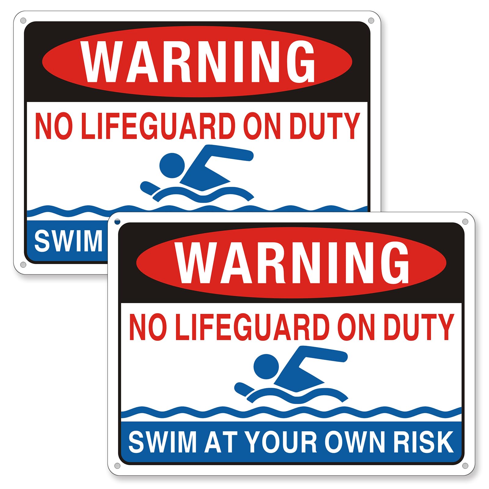 Frohllia No Lifeguard On Duty sign two-pack, clear pool guidance for facilities