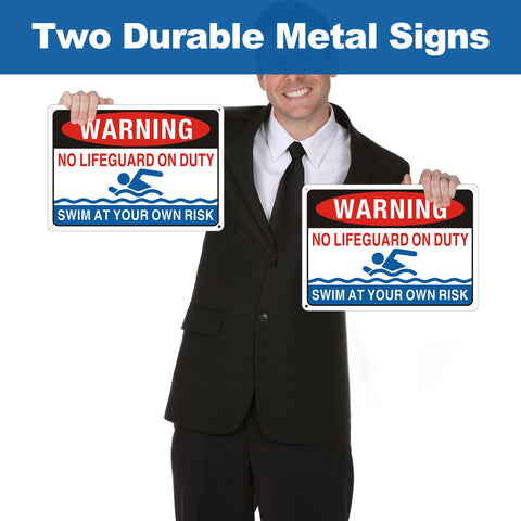 Frohllia Swim At Your Own Risk sign outdoors with high visibility