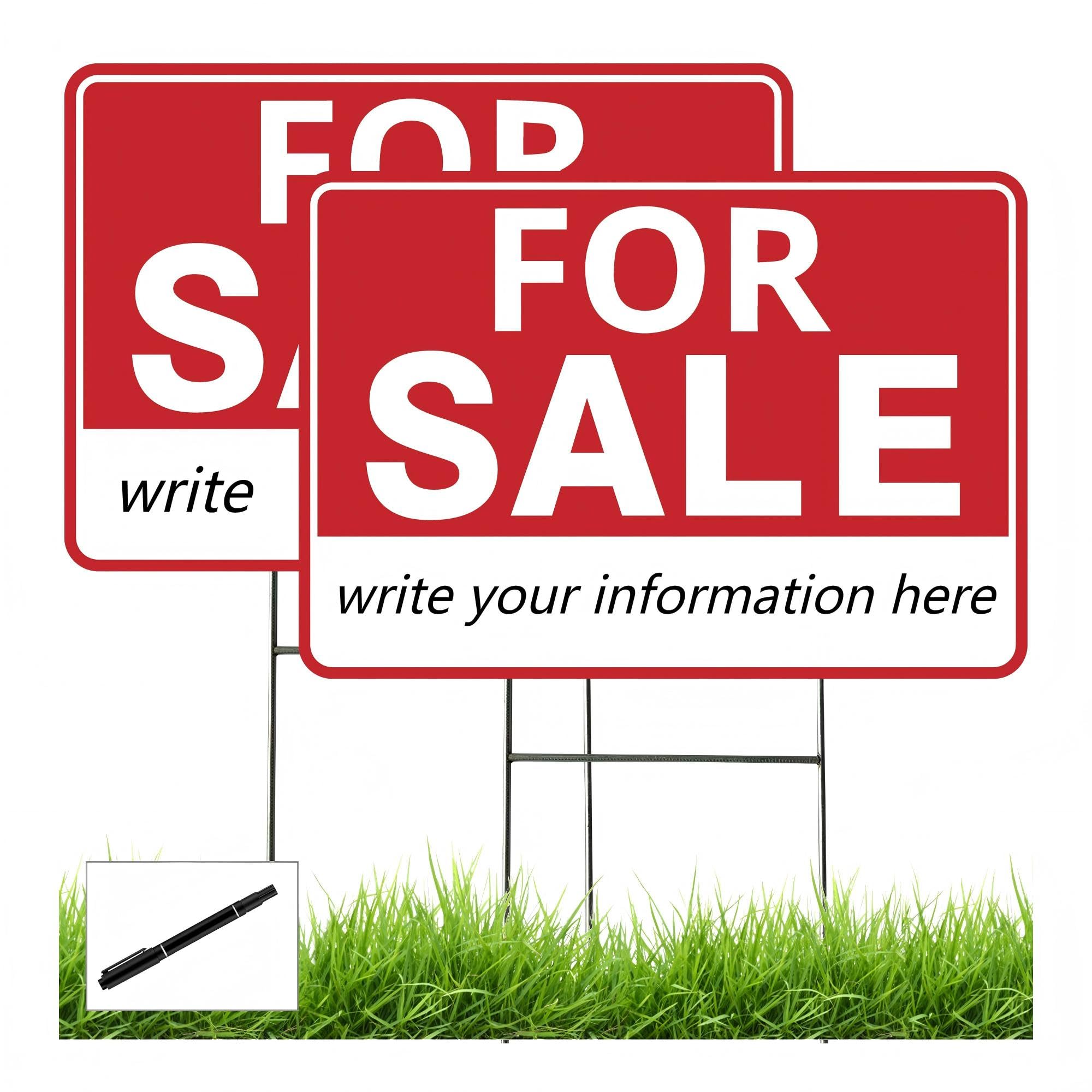 Frohllia two-pack for sale signs 17x12 with stakes for easy yard marking.