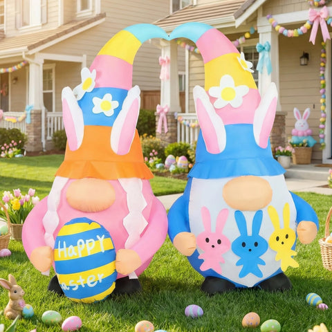 Frojuly 6ft Easter inflatable gnomes with bunny hats brighten your yard with playful charm.