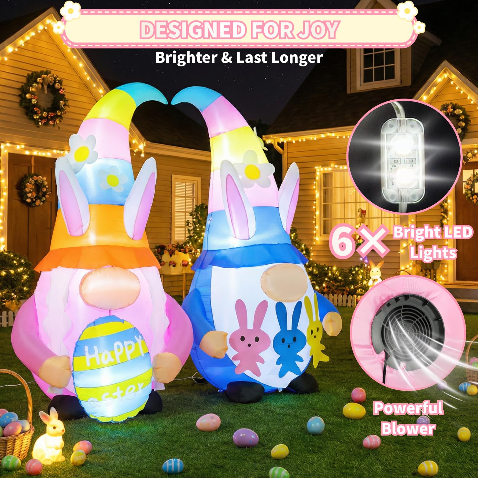Frojuly Easter gnomes with eggs and bunny accents for festive outdoor decor.
