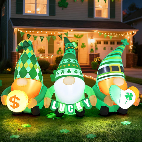 Frojuly gnome with gold coin inflates for outdoor festive display