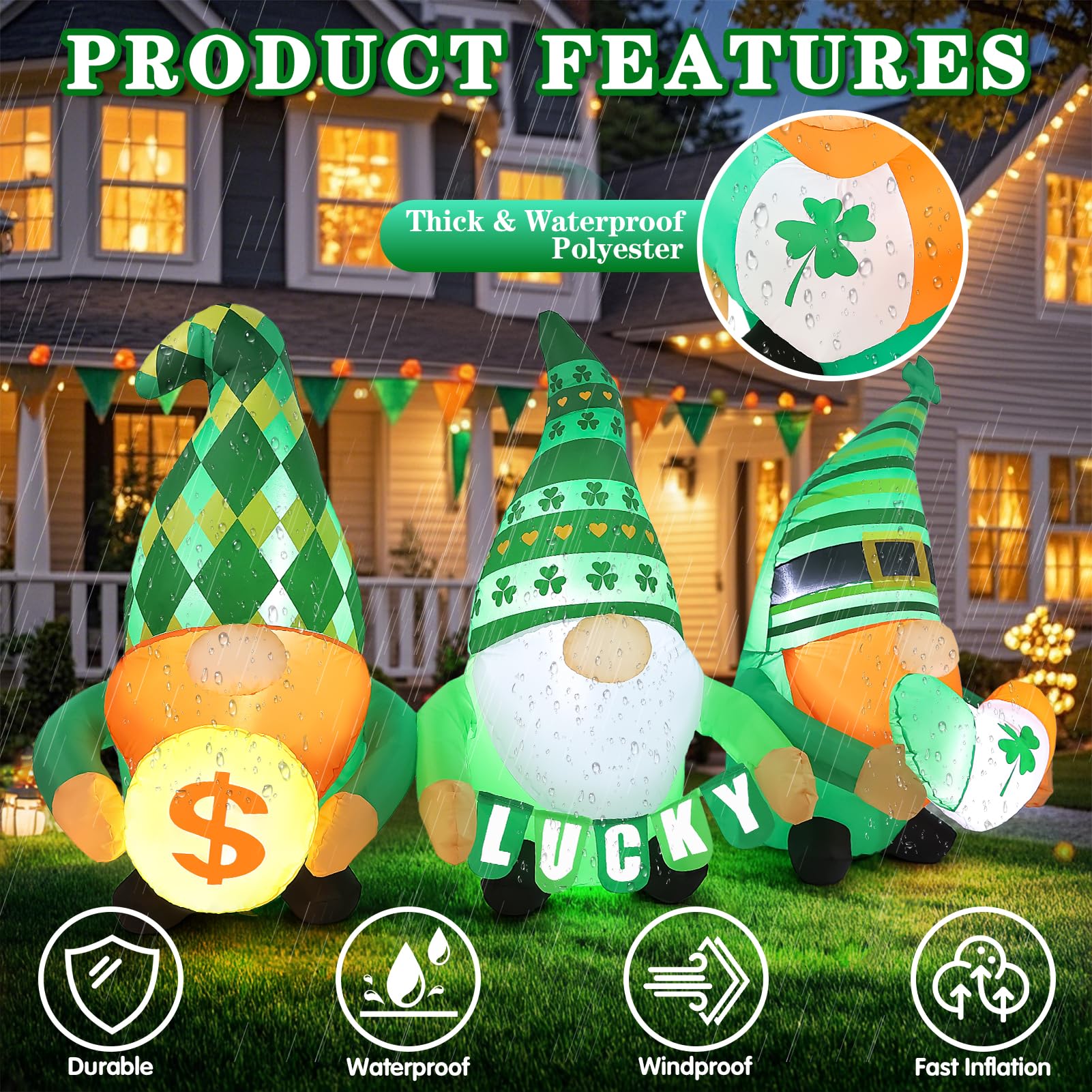 Frojuly gnome hugging shamrock heart enhances garden charm and luck
