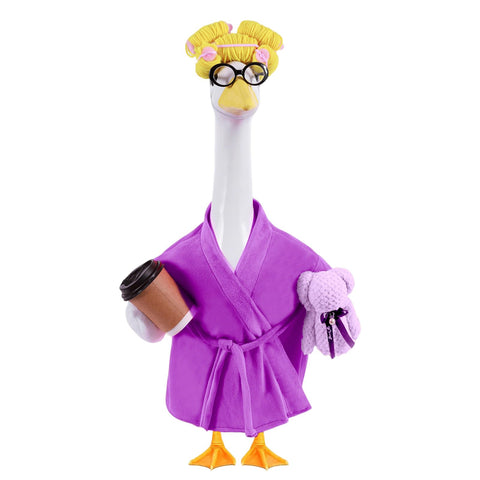 Froklic Lady Porch Goose Bathrobe on statue adds cozy charm to outdoor decor
