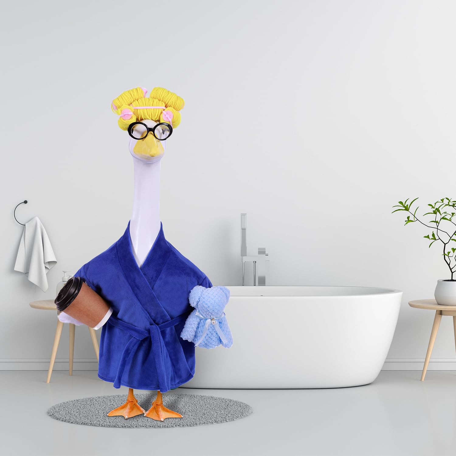 Froklic Lady Porch Goose Outfit glasses add personality to garden statue display