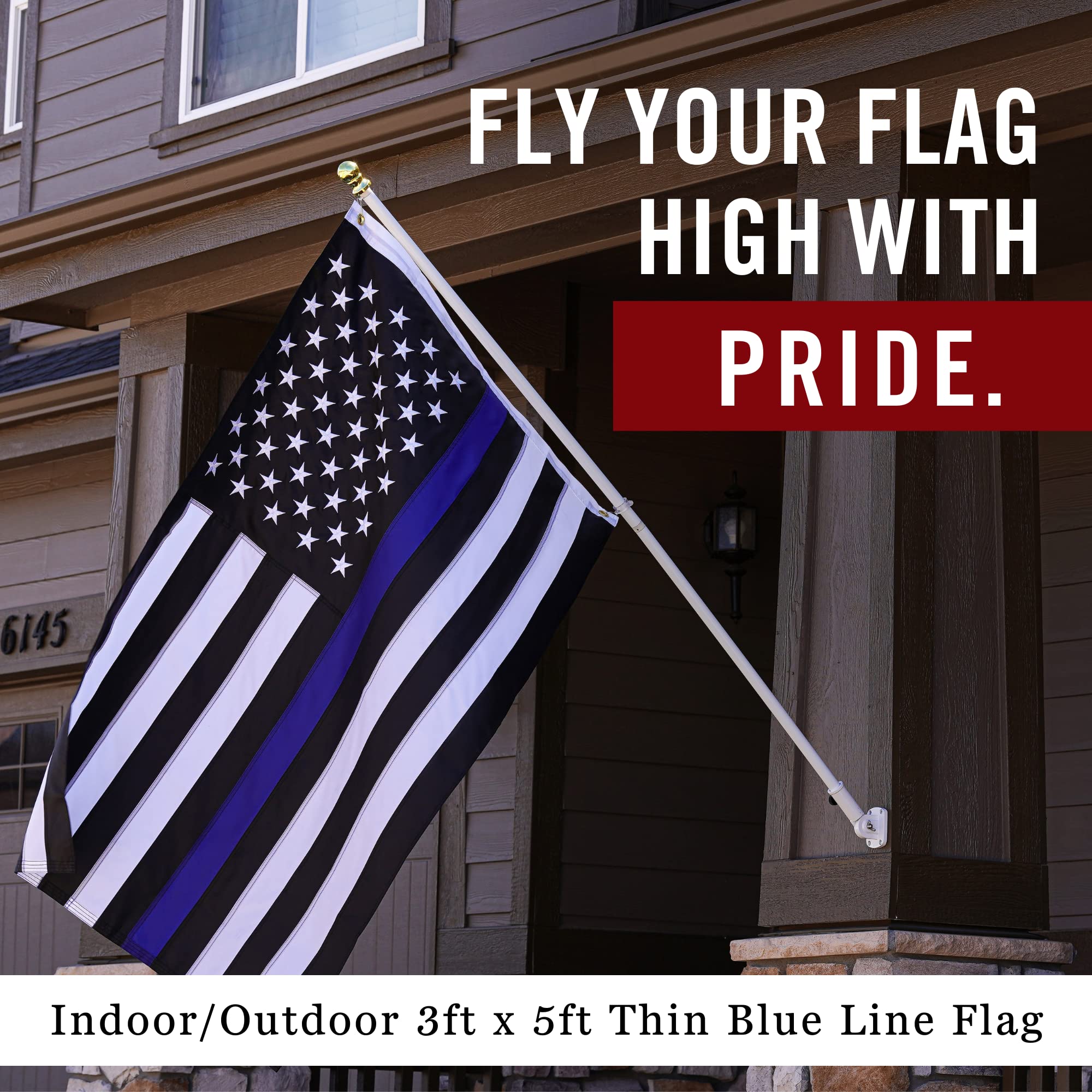 Front Line Flags embroidered USA flag blue line, durable 3x5 ft for year-round use
