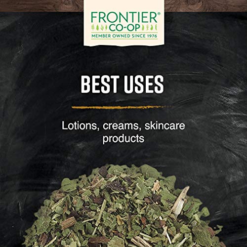 Frontier Co-op comfrey leaf label close-up highlights non-irradiated quality.