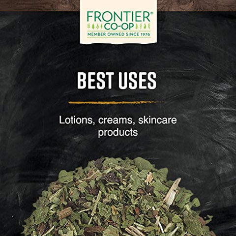 Frontier Co-op comfrey leaf label close-up highlights non-irradiated quality.