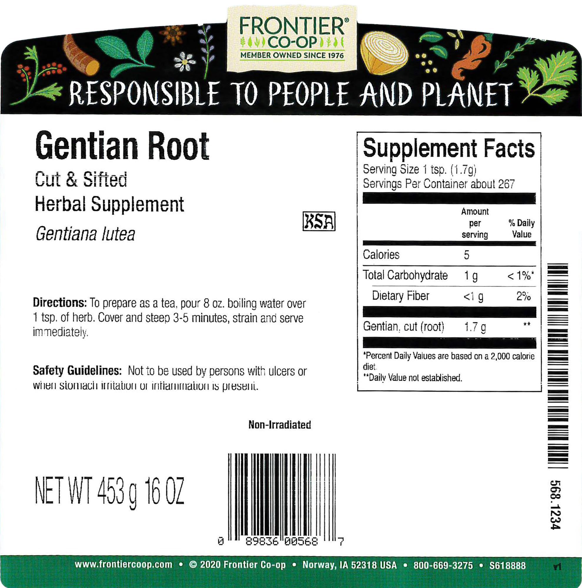 Frontier Co-op Gentian Root for tea blends, rich bitterness and versatile kitchen use.