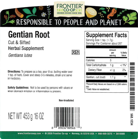 Frontier Co-op Gentian Root for tea blends, rich bitterness and versatile kitchen use.