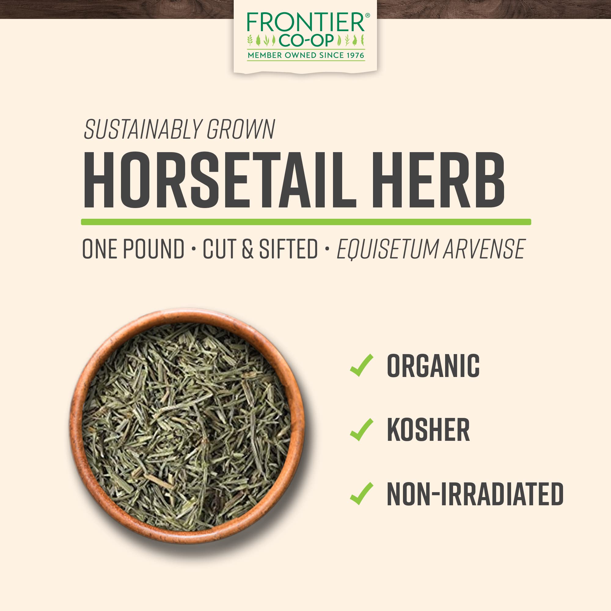 Frontier Co-op horsetail dried herb pile ideal for infusions and blends.