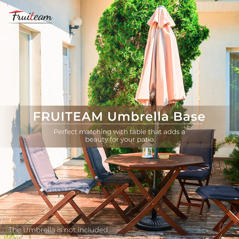 FRUITEAM 21-lb round base provides steady support for patio umbrellas in windy conditions.