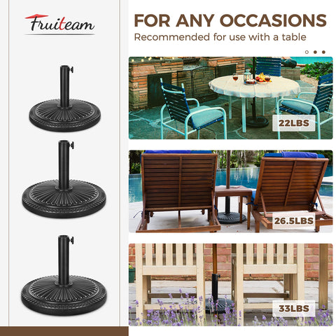 FRUITEAM base includes no umbrella; compatible with FRUITEAM patio umbrellas.