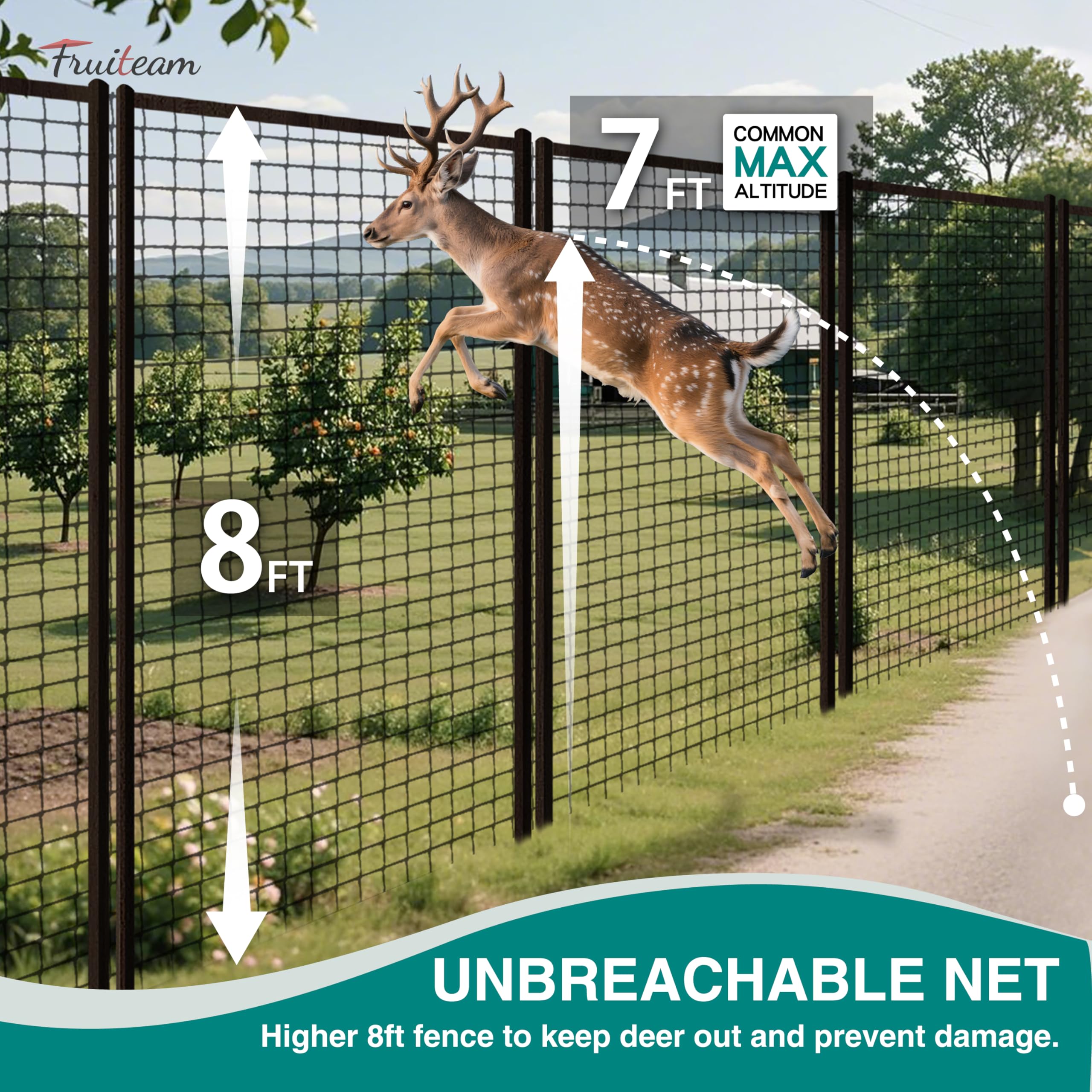 FRUITEAM easy-installation deer fence enables quick setup with common tools.
