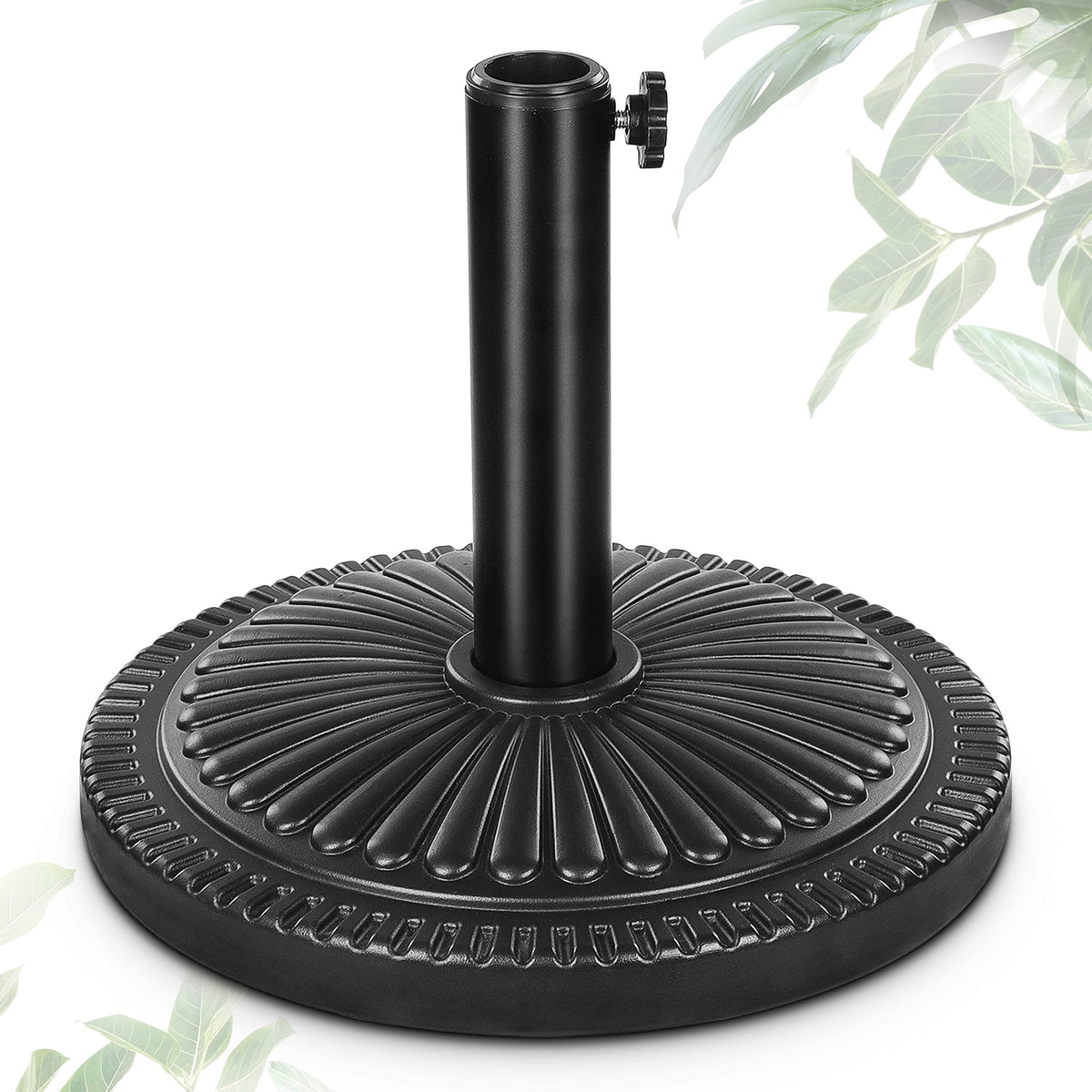 FRUITEAM 15-inch round umbrella base provides sturdy outdoor support.