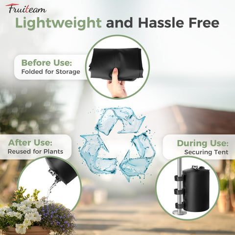 Foldable bags collapse for compact storage after use.