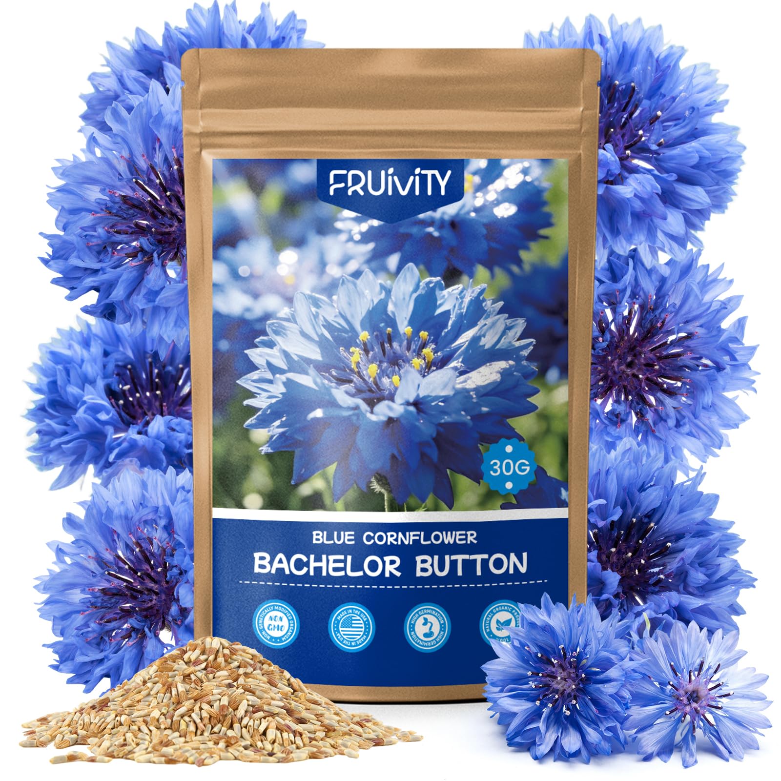 Fruivity Bachelor Button Seeds bulk pack ready for sowing and garden borders.