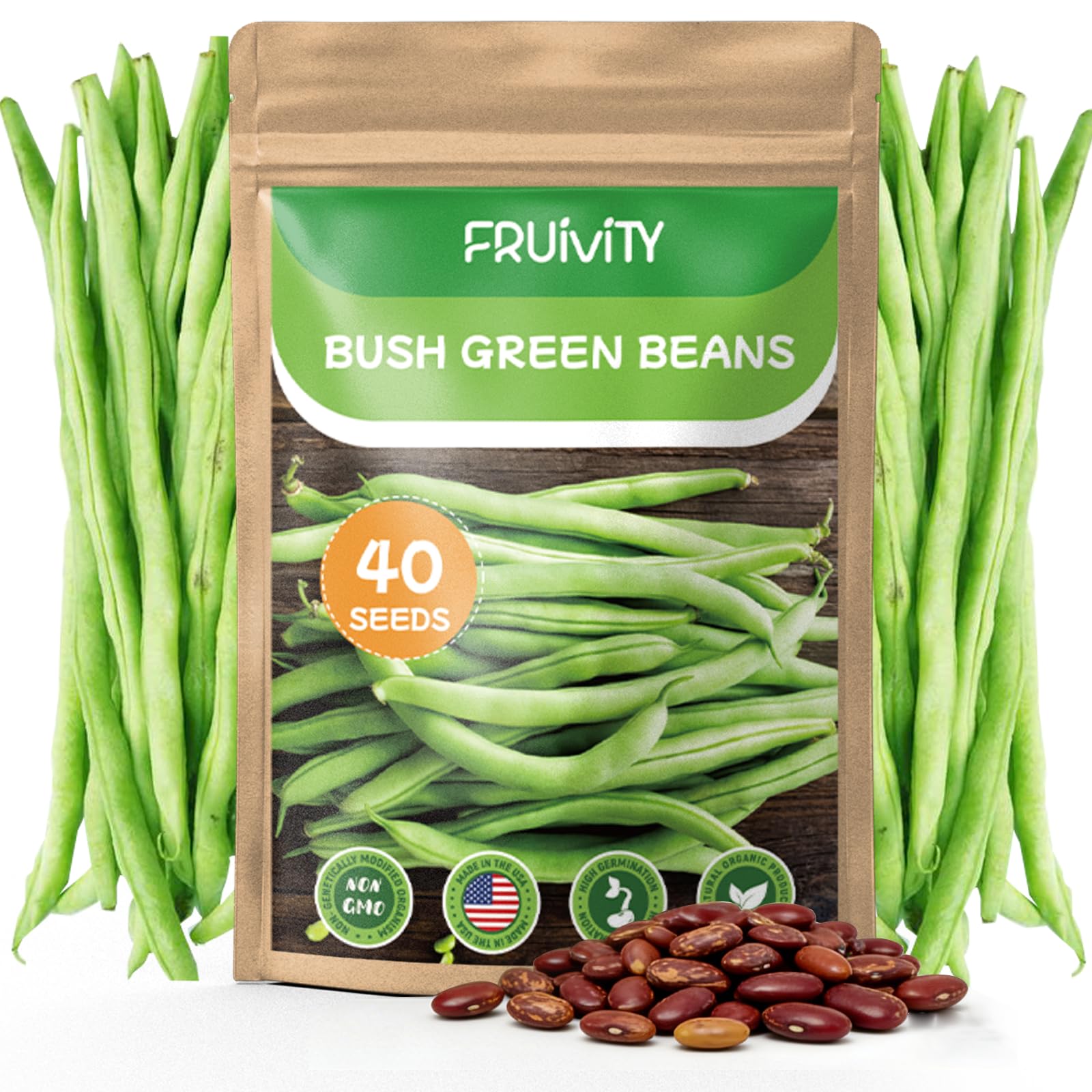 Fruivity Contender bush bean seeds packet ready for planting in home gardens for a productive harvest.