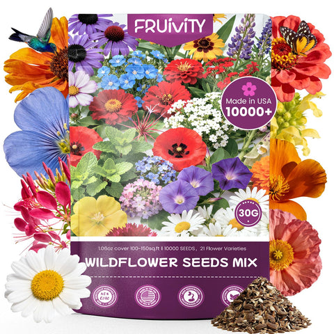 Fruivity wildflower seeds bulk 10000+ create vibrant outdoor color for pollinator-friendly beds.