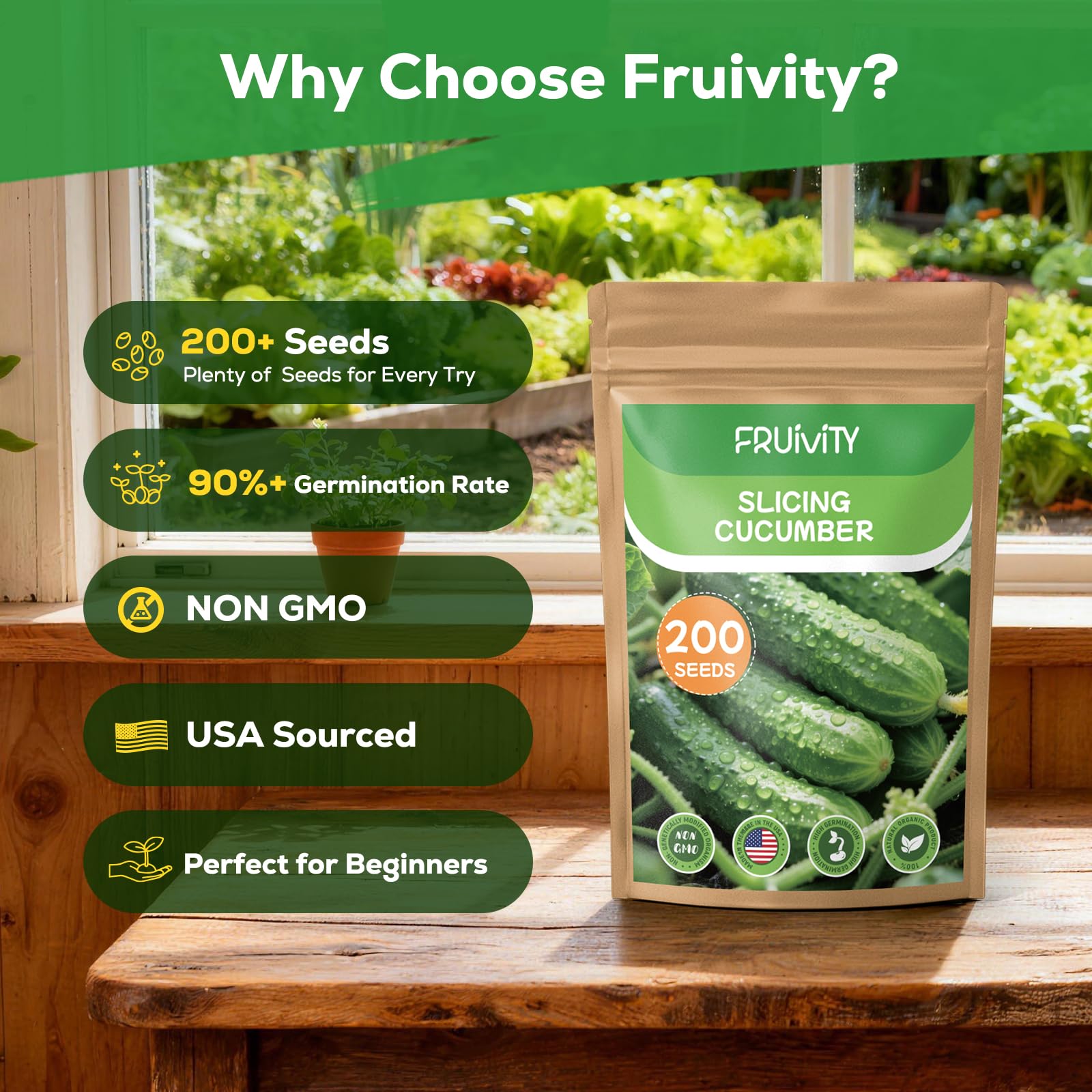 Fruivity ready-to-harvest cucumbers from a thriving garden