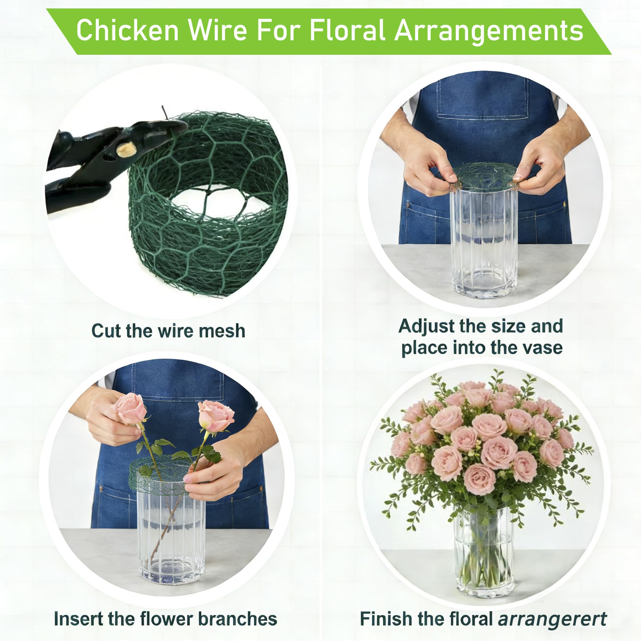 Frukwoc flower grid for vase arrangements provides stable support and clean presentation.