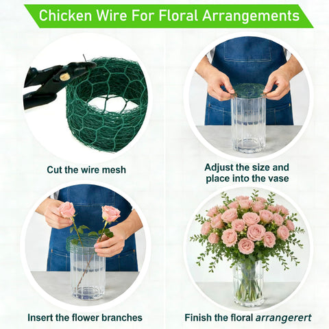 Frukwoc flower grid for vase arrangements provides stable support and clean presentation.