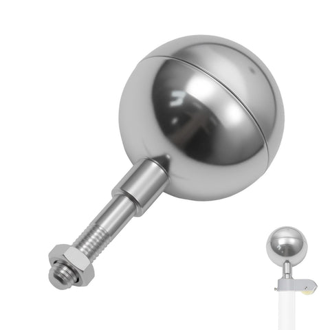 Frunke silver ball topper for outdoor flagpoles with durable weatherproof finish.