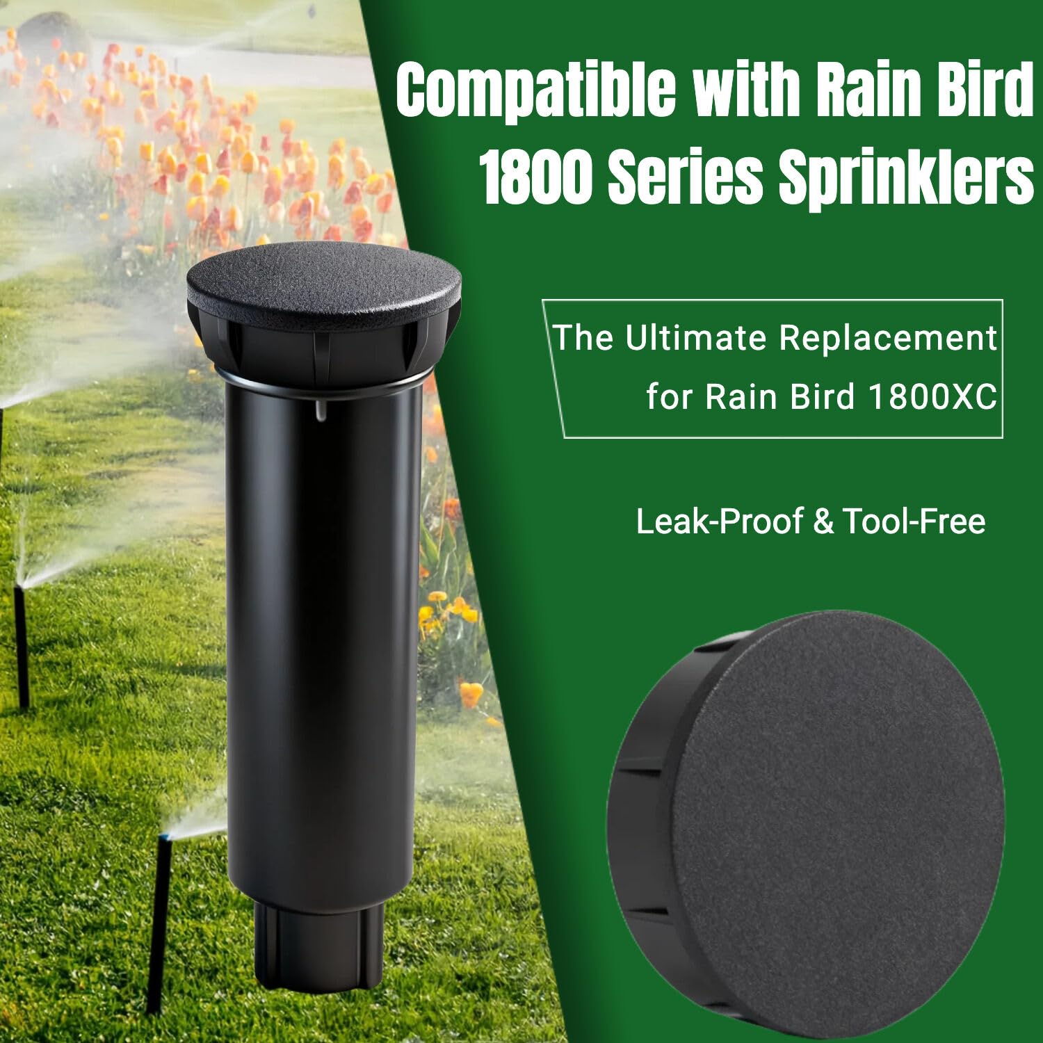 FRUSSONIA Rain Bird 1800XC replacement cap close-up showing quick hand-install