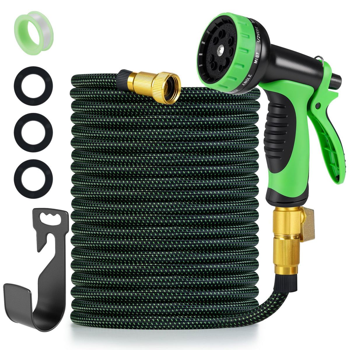 FrutPunch garden hose 25ft with aluminum-copper ends for leak-free connections.