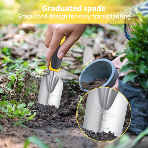 FrutPunch graduation shovel highlighting rust-proof construction and longevity