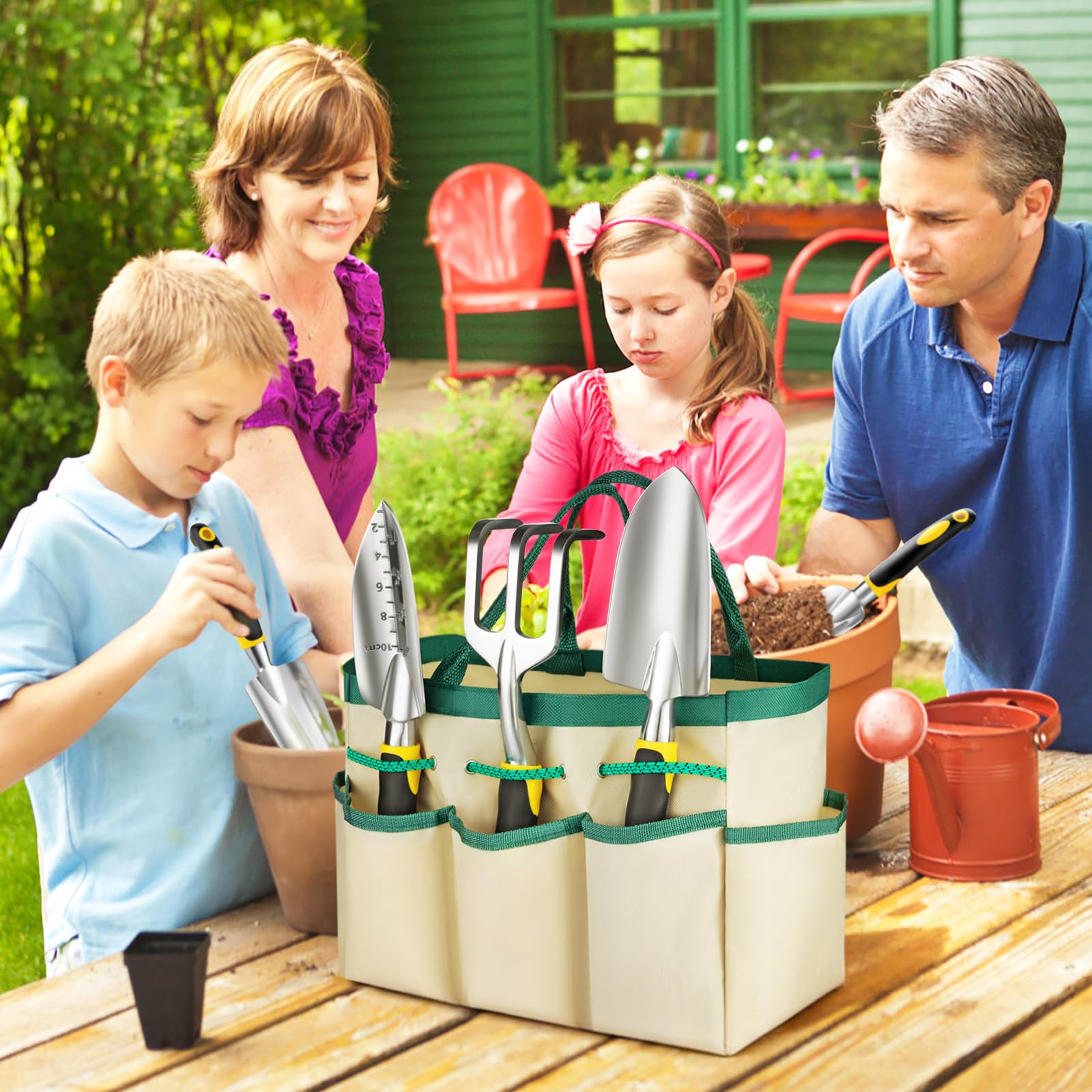 FrutPunch bright-yellow garden tools improve visibility in the yard.